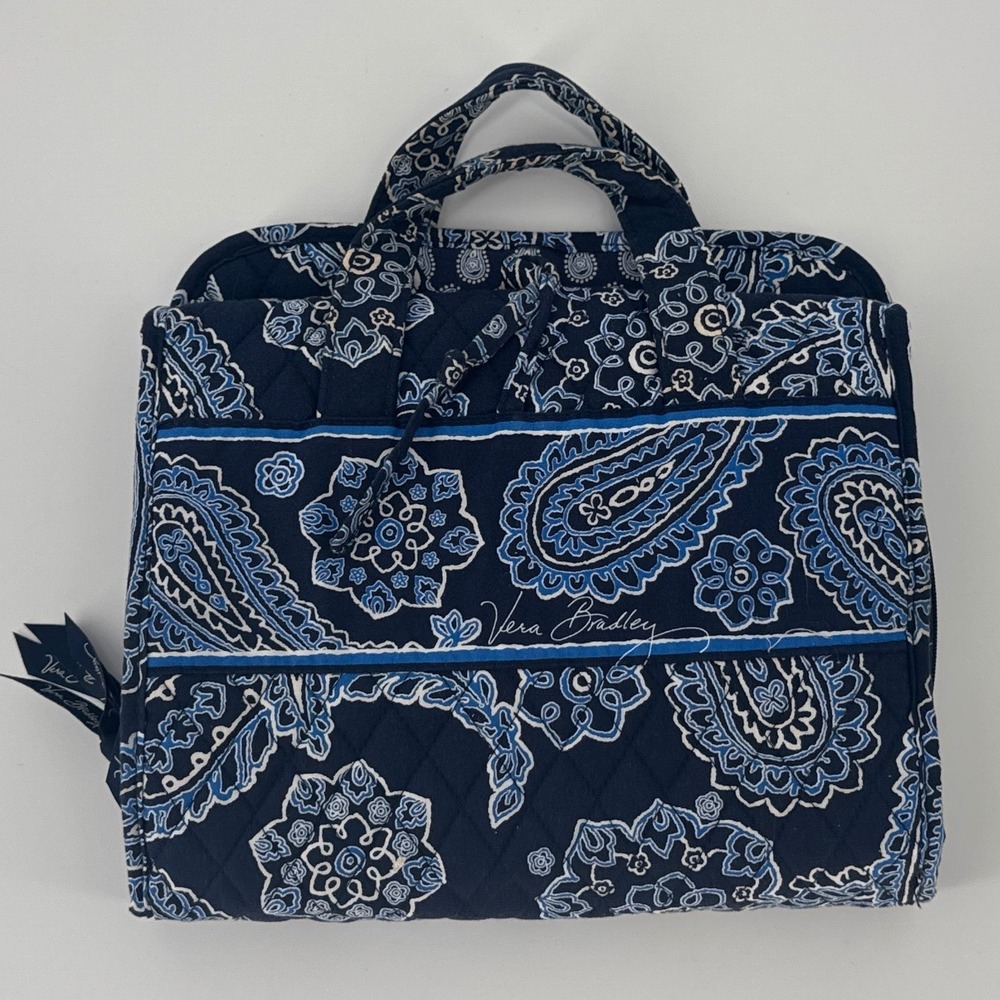 Vera Bradley Hanging Organizer Women Travel Bag Navy Blue Paisley Quilted